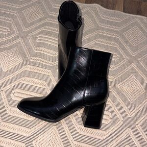 Black Croc-Embossed Ankle Boots